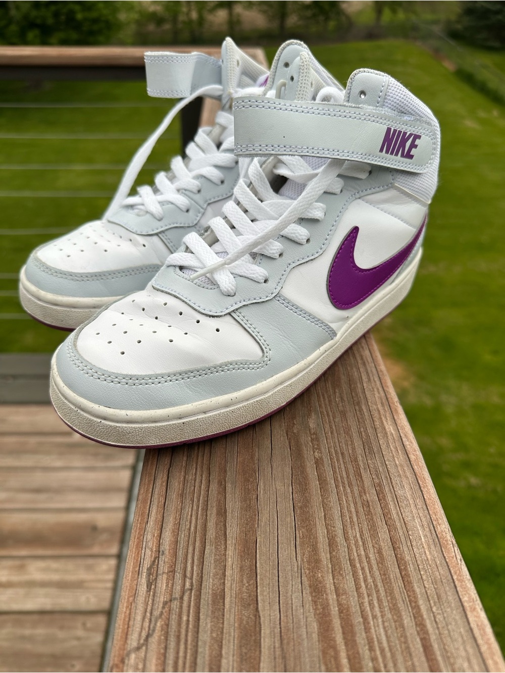 Nike Court Borough Mid 2 Sneakers in Pure Platinum Vivid Purple fits W8